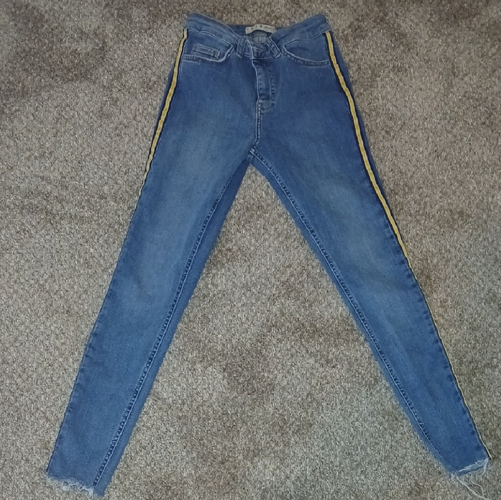 Denim&Co Blue Skinny Jeans with Yellow Stripe